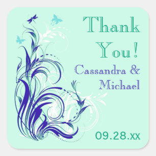 Autocollant Mariage bleu vert blanc Aqua Floral 1,