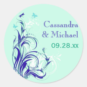 Autocollant Mariage bleu vert blanc Aqua Floral 1,