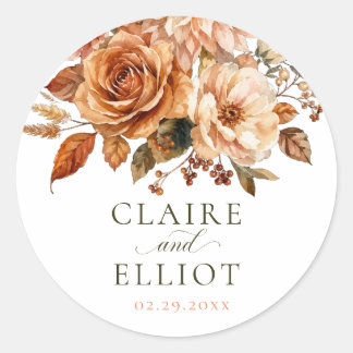 Autocollant Mariage Champêtre Rose Floral Automne 