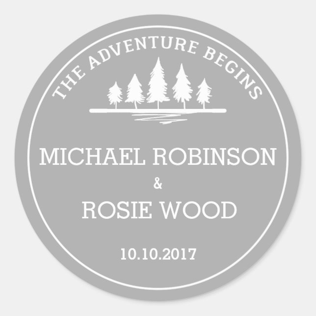 Autocollant mariage d'aventure gris et blanc (Devant)
