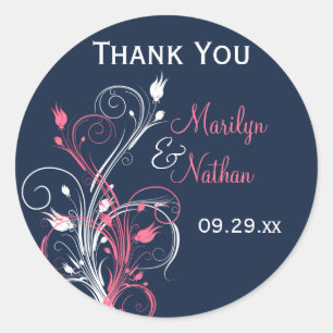 Autocollant Mariage de 1,5 po couleur rose marine