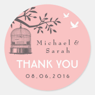Autocollant Mariage de cage d'oiseaux rose et gris
