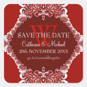 Autocollant Mariage de la tribu Monogram rouge