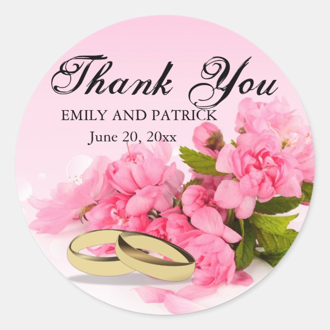 Autocollant Mariage de Merci rose personnalisé (Devant)