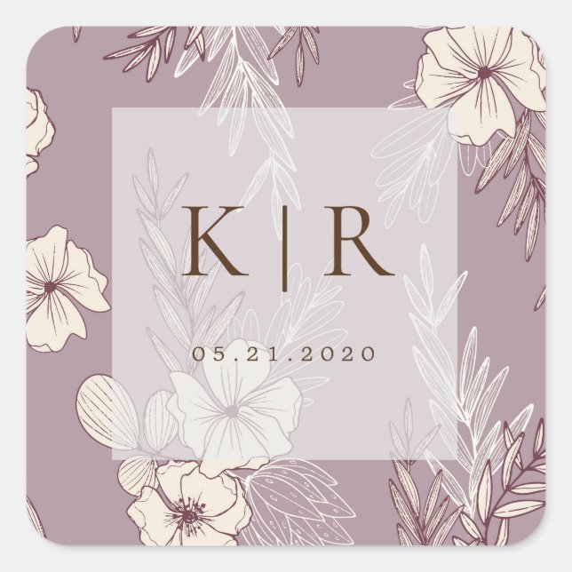 Autocollant Mariage de Monogramme Floral de crème  (Devant)