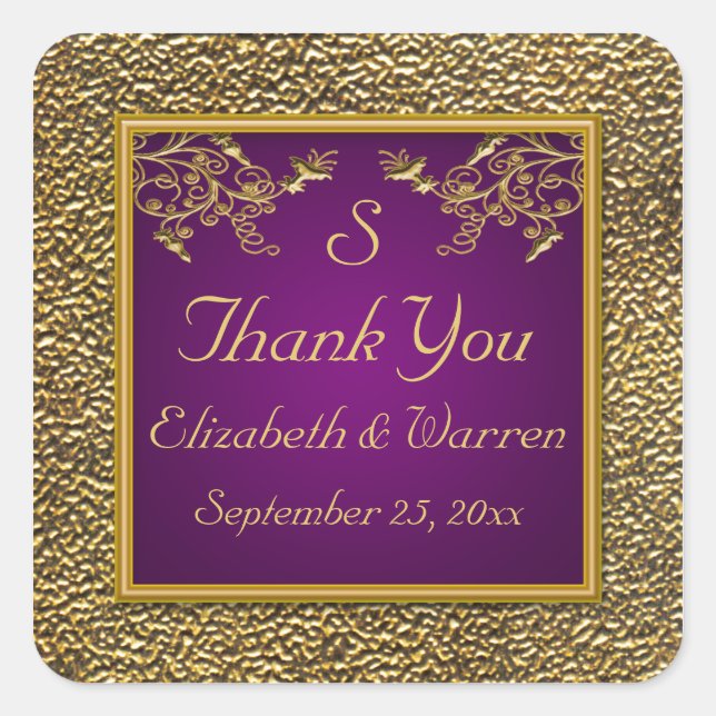 Autocollant Mariage de monogramme floral violet et (Devant)