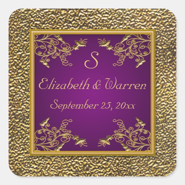 Autocollant Mariage de monogramme floral violet et (Devant)