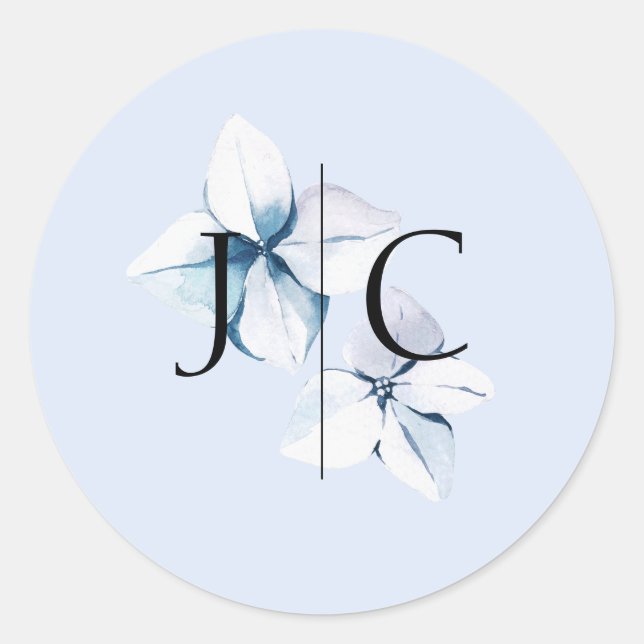 Autocollant Mariage de monogramme Hydrangea bleu (Devant)
