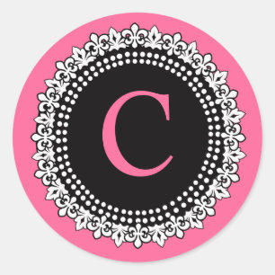 Autocollant Mariage de monogramme rose chaud C Fle