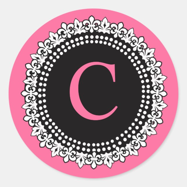 Autocollant Mariage de monogramme rose chaud C Fle (Devant)