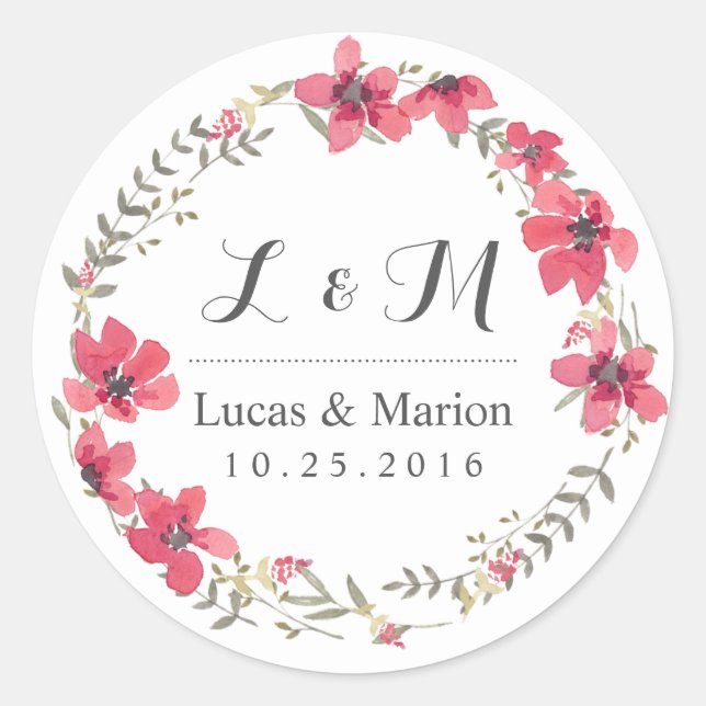 Autocollant Mariage de monogramme rose rustique (Devant)