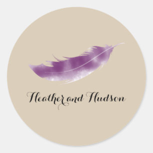 Autocollant Mariage de plume d'aquarelle violette