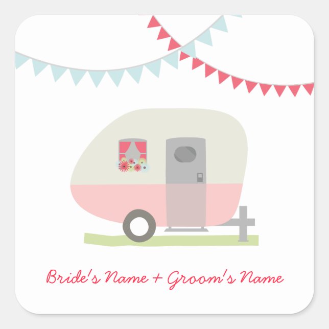 Autocollant Mariage de remorque rose Retro (Devant)