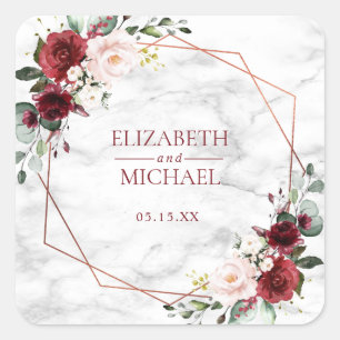 Autocollant Mariage en marbre de couleur bordeaux 