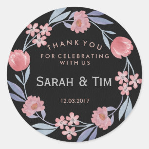 Autocollant mariage floral noir et rose