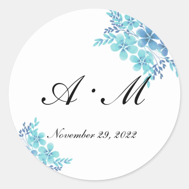 Autocollant mariage floral romantique bleu (Devant)