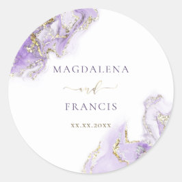 autocollant mariage lavender or encre carré