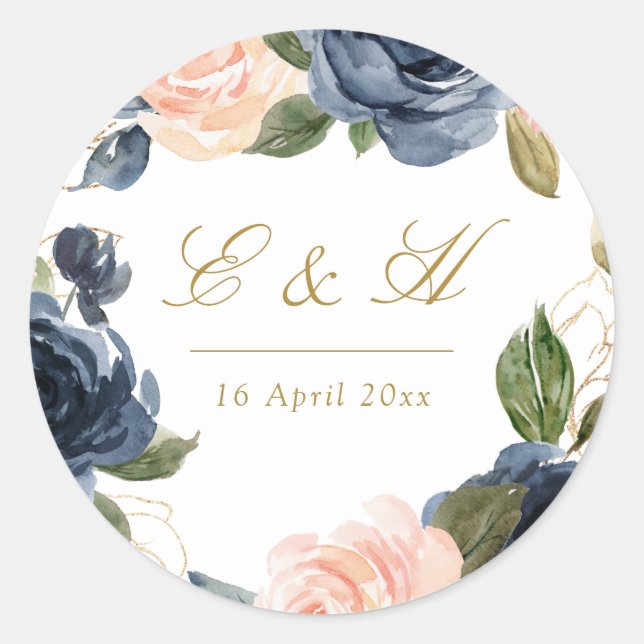 autocollant mariage marine et blush floroms (Devant)