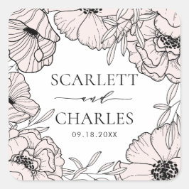 Autocollant Mariage moderne aux fleurs rose-bleu
