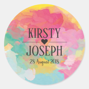 Autocollant Mariage Monogram de couleur vive