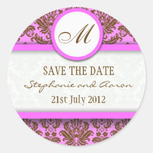 Autocollant Mariage Monogramme Brown et rose Damas