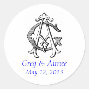 Autocollant Mariage Monogramme Vintage AG
