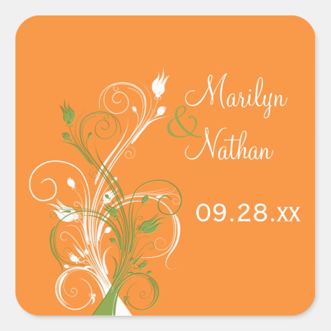 Autocollant Mariage orange vert blanc floral 1,5 p (Devant)