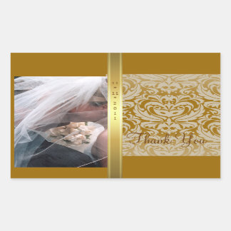 Autocollant Mariage photo Gold Damask Merci