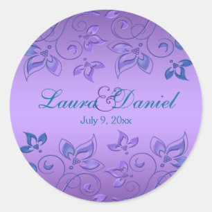 Autocollant Mariage rond de 1,5 po violet et bleu