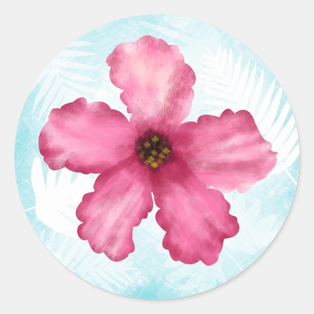 Autocollant Mariage rond Hibiscus rose (Devant)
