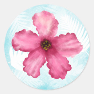 Autocollant Mariage rond Hibiscus rose