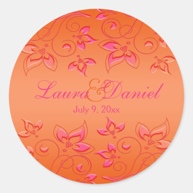 Autocollant Mariage rond rose et orange de 1,5 po (Devant)
