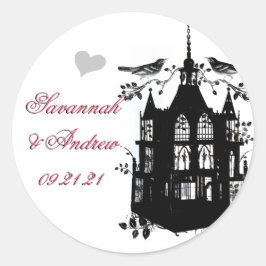 Autocollant Mariage rose et noir pour oiseaux de V