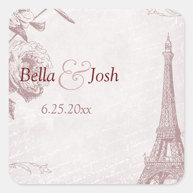 Autocollant Mariage Tour Eiffel couleur Rose vinta (Devant)