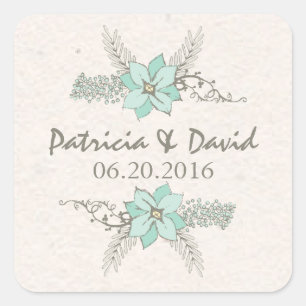 Autocollant Mariage Turquoise Bouquet Aquarelle