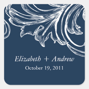 Autocollant Mariage vintage en feuille Damask Navy