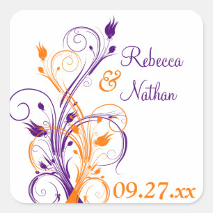 Autocollant Mariage violet orange blanc floral 1,5