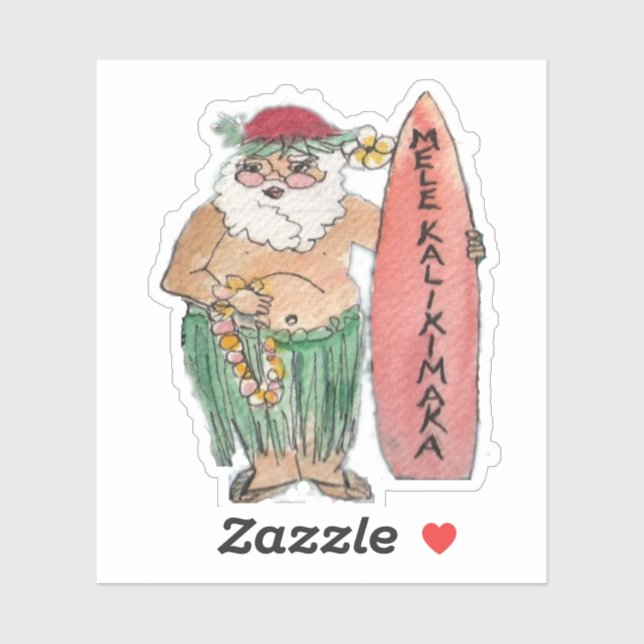 Autocollant Mele Kalikimaka Hawaiian Santa Claus (Feuille)