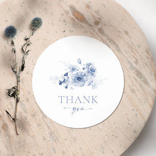 Autocollant "Merci" à motif floral bleu poussiéreu