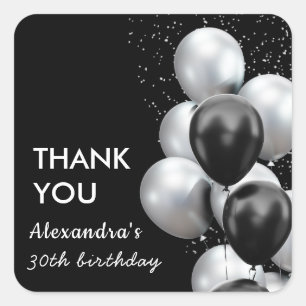 Autocollant Merci Anniversaire Ballon Noir Gris