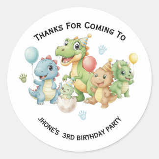 Autocollant Merci Anniversaire Dinosaure Trois-Rex