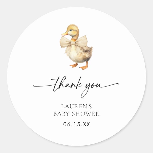 Autocollant Merci Baby shower de canard aquarelle (Devant)