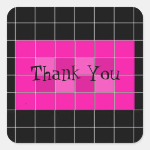 Autocollant Merci Carreaux Rose et Noir Gras
