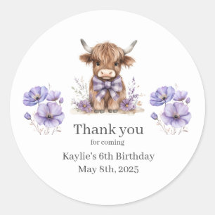 Autocollant Merci d'anniversaire de la vache pourp