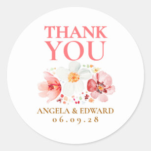 Autocollant Merci Fleur Sauvage Rose Rouge