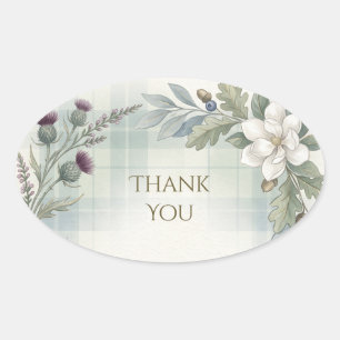 Autocollant Merci Fleurs Chardon Tartan Écossais