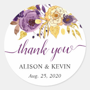 Autocollant Merci Fleurs Or Violet