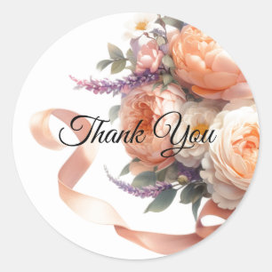 Autocollant Merci Pêches Pivoines et Roses