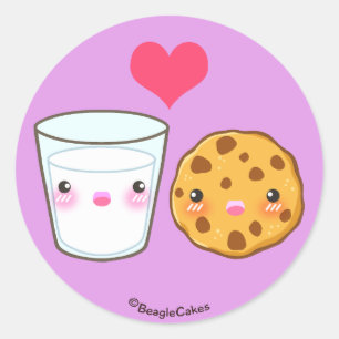Autocollant mignon d'amour de lait et de biscuit