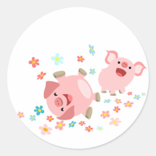 Autocollant mignon de deux porcs de bande dessiné